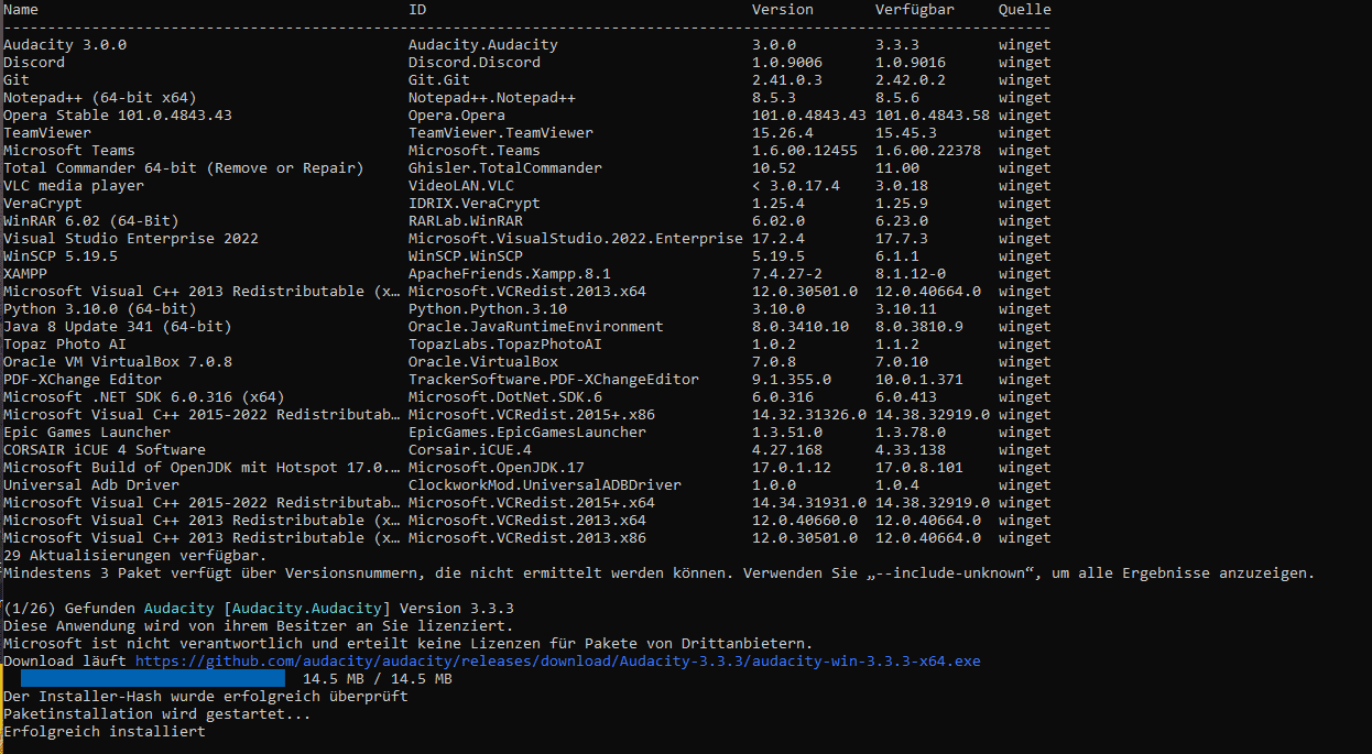 Neue Windows Funktion Mit Windows 1011 alle installierte Programme per Konsole updaten (Winget)